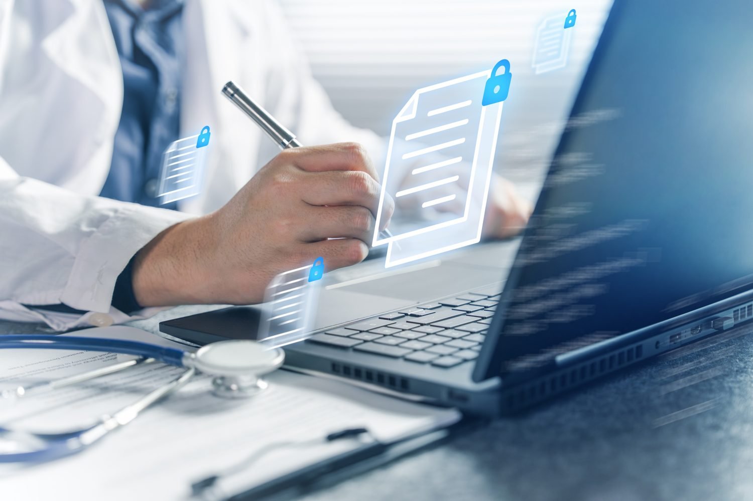 Clinician writing notes converted into digital records